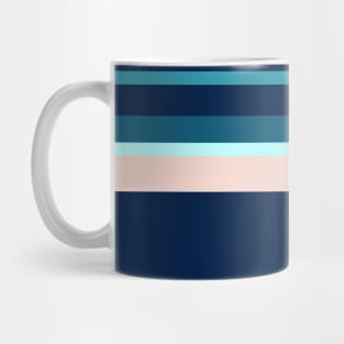 A brilliant brew of Navy, Blue Sapphire, Christmas Blue, Pale Cyan and Champagne Pink stripes. Mug